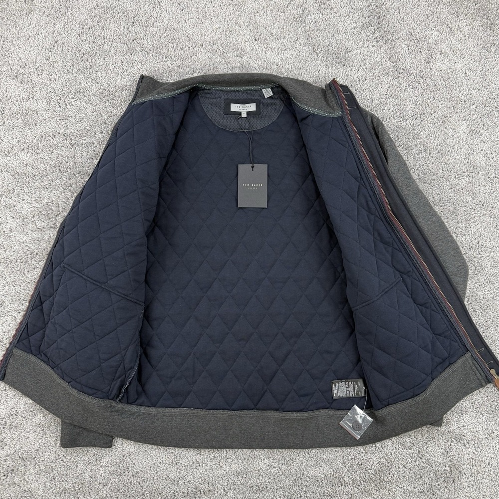 Ted Baker Quilted Jersey Jacket Men's 4 NWT Charcoal Full Zip/Button Up Bomber - Picture 13 of 14